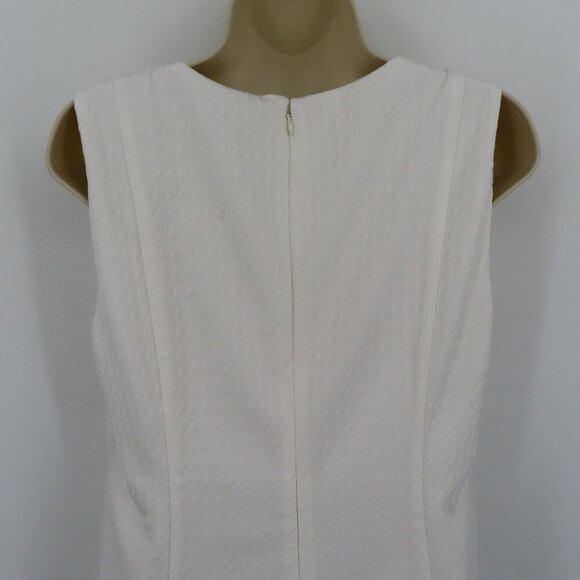 Tommy Hilfiger Women 14 White Houndstooth Sleeveless Sheath Dress Pockets Silver - Picture 8 of 13